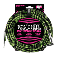 Charger l'image dans la galerie, ERNIE BALL 25' BRAIDED STRAIGHT / ANGLE INSTRUMENT CABLE - BLACK / GREEN P06066-(6710062514370)