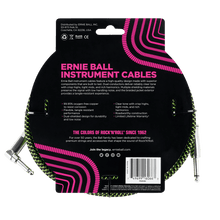 Charger l'image dans la galerie, ERNIE BALL 25' BRAIDED STRAIGHT / ANGLE INSTRUMENT CABLE - BLACK / GREEN P06066-(6710062514370)